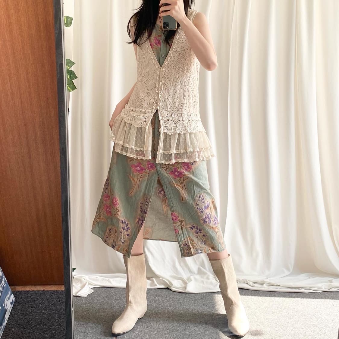 레이스 쉬폰 롱 베스트 히피모리 에스닉 롱 원피스 상품이미지2