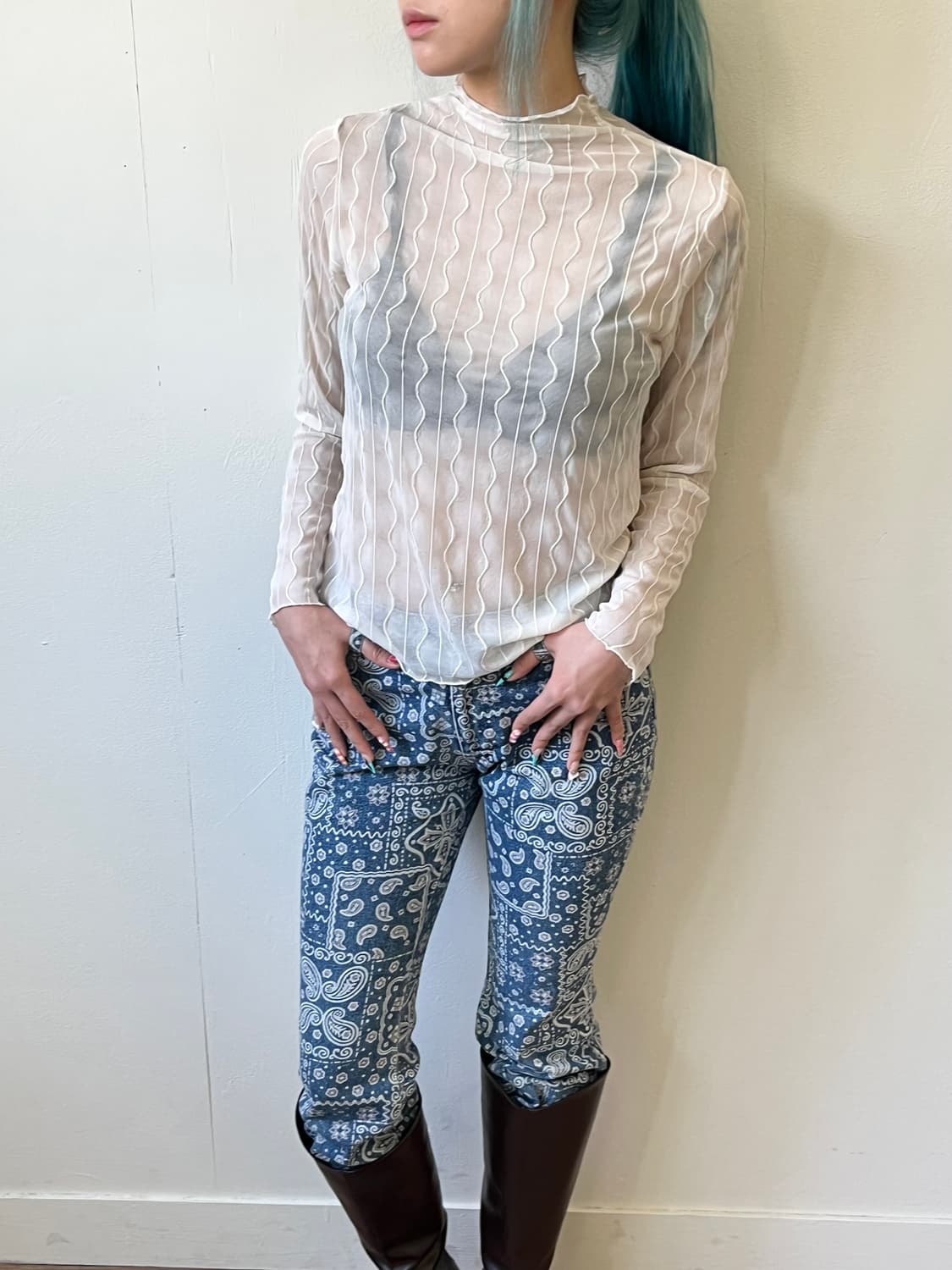 japan vtg 화이트 시스루 터틀넥  상품이미지8