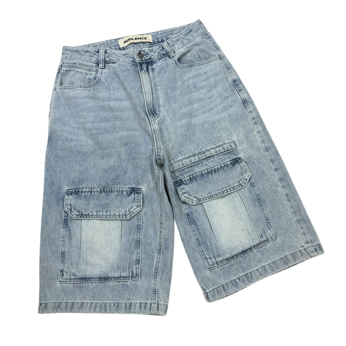 인사일런스 프론트 카고 와이드 버뮤다 팬츠 바지 라이트 블루 S 상품이미지2