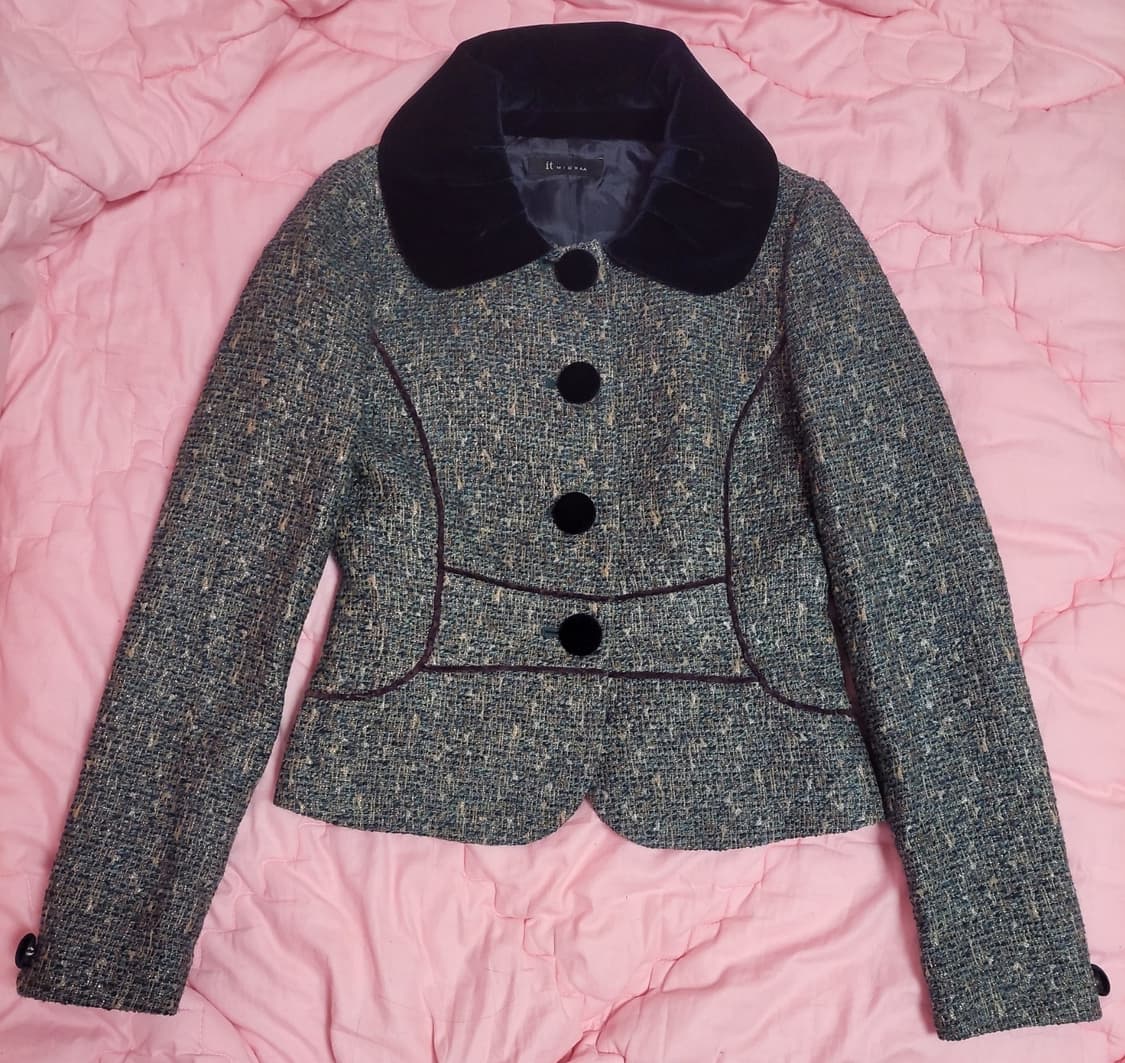 급처상태좋음!잇미샤 디올느낌 카라 벨벳 벨루아 글리터트위드자켓 레니본st 상품이미지1