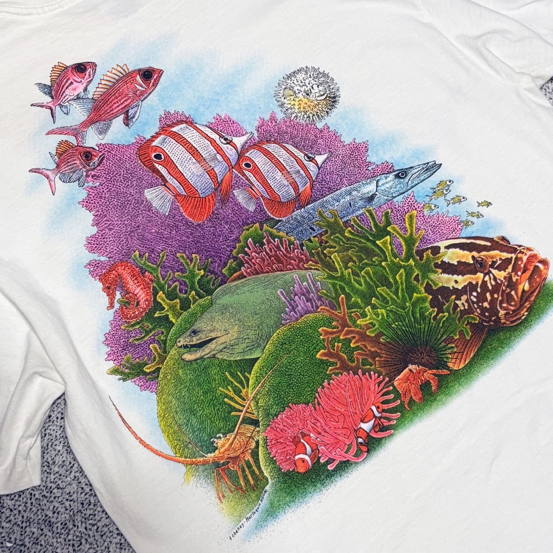 90s 빈티지 헤인즈 beefy-t 아쿠아리움 프린팅 티셔츠 상품이미지6