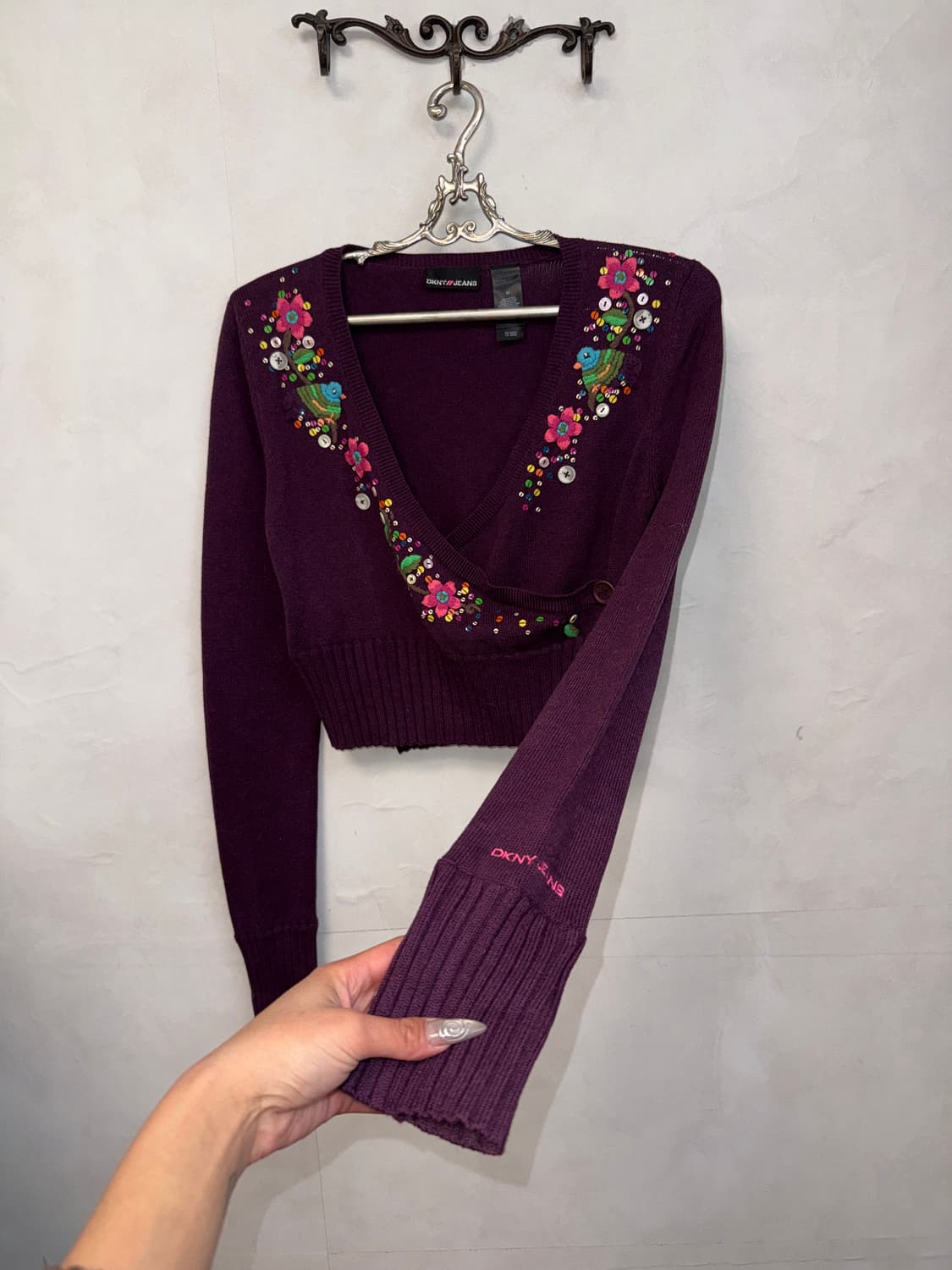 DKNY deep purple fairy beads wrap 가디건 상품이미지4