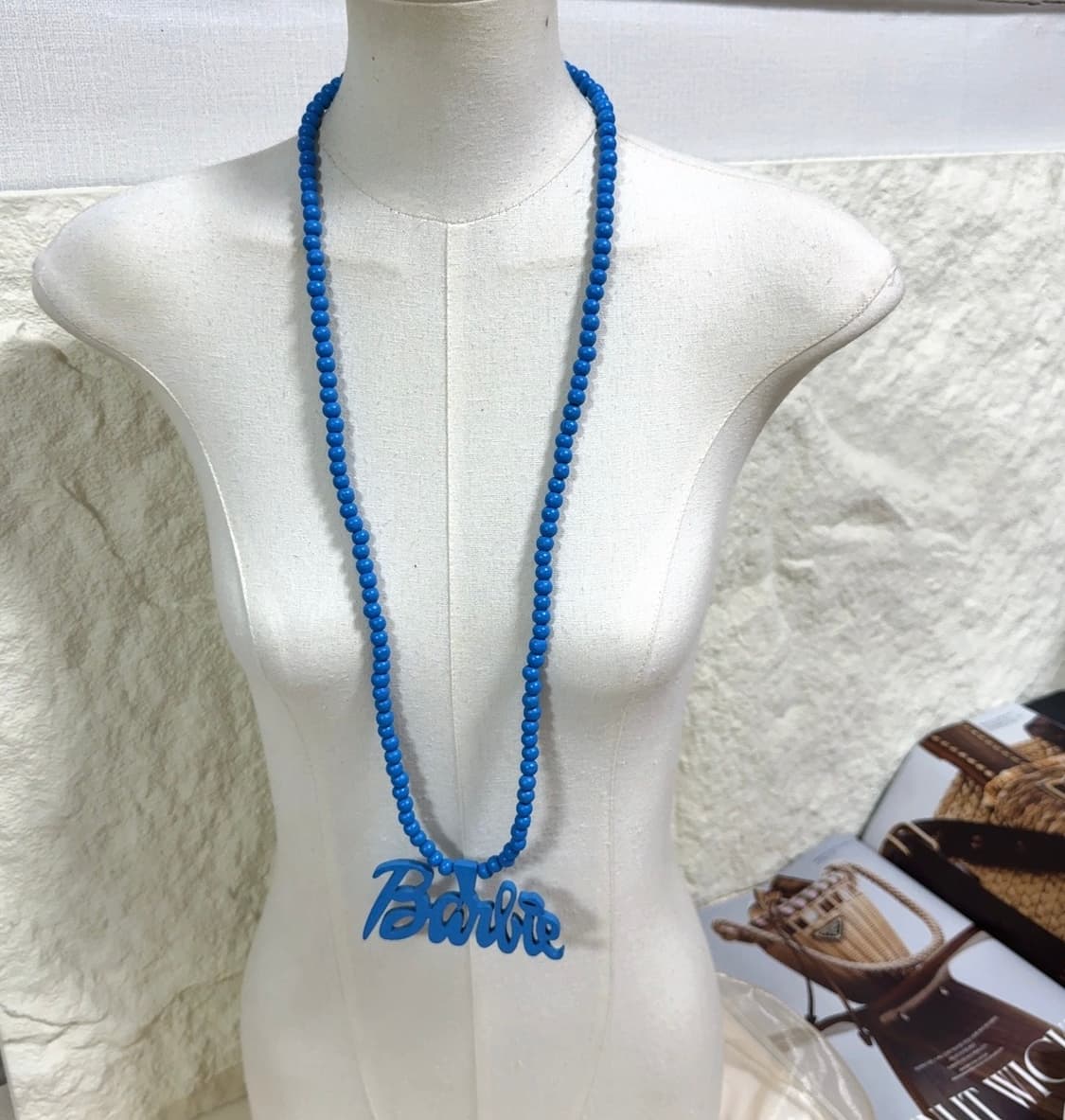 빈티지 블루 barbie 우드 목걸이 상품이미지1