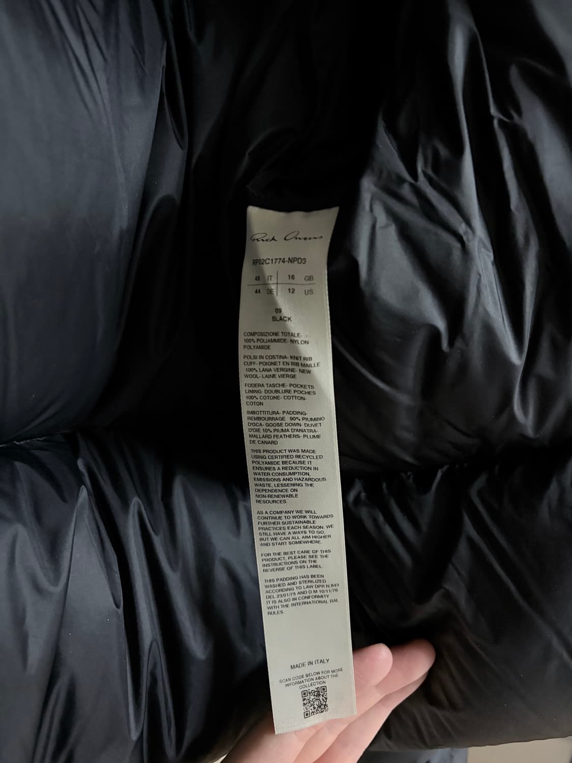 릭오웬스/Luxor 퍼널넥 패딩/ 블랙/ 48 상품이미지4