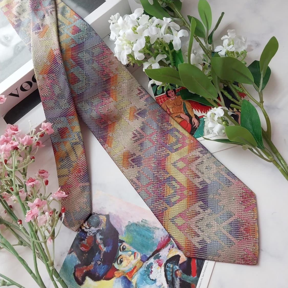 미쏘니 실크 오렌지믹스 기하학 패턴 넥타이 A+등급 9.2cm K1616 상품이미지2