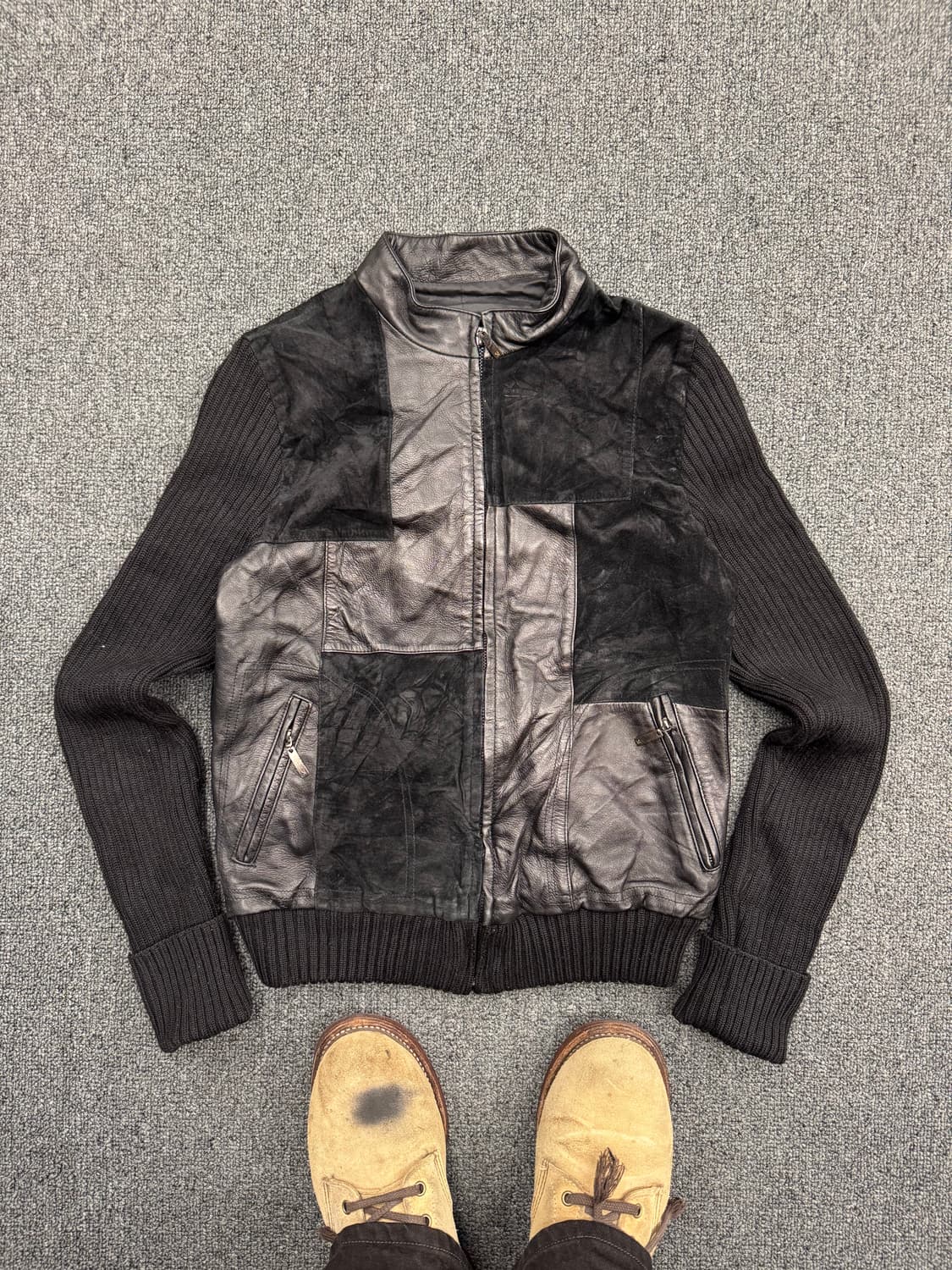 American vintage 여성 가죽 니트자켓 상품이미지1