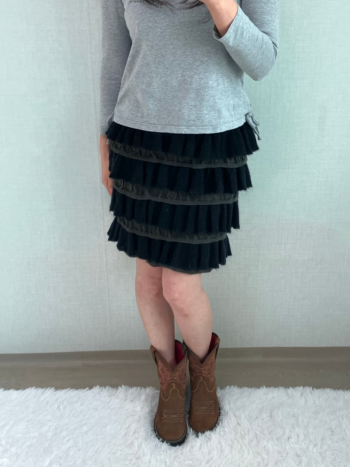 jpn vintage 차콜 블랙 레이스 미니스커트 y2k 스트릿 갸루 펑 상품이미지5