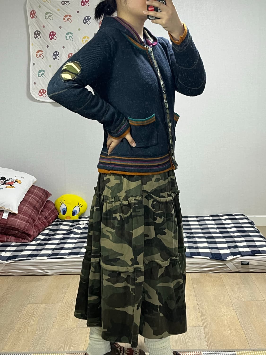 에스닉 카모 후드 니트 가디건 상품이미지3