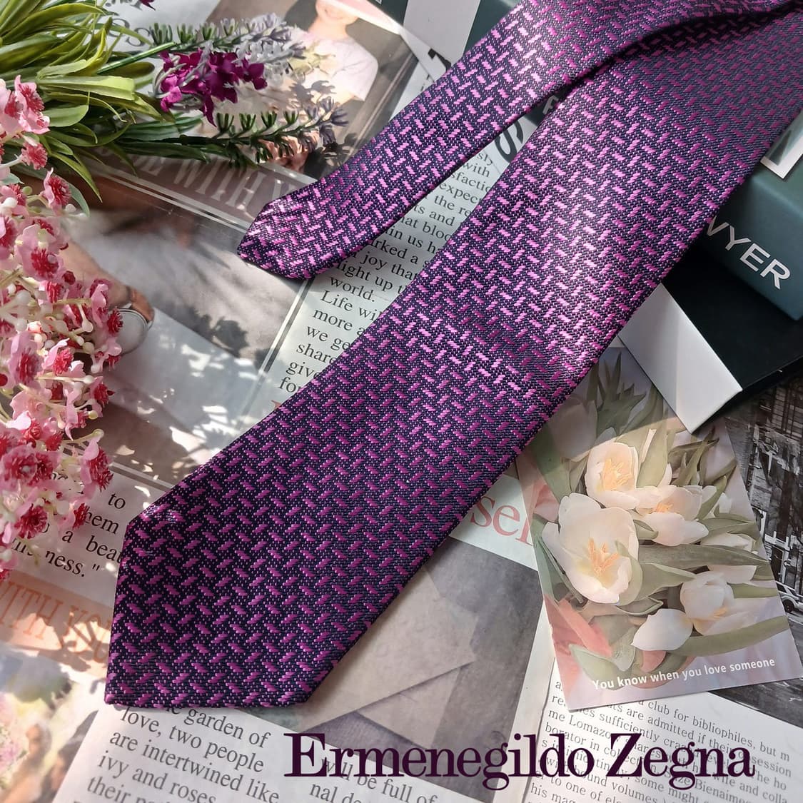 에르메네질도 제냐 퍼플 자카드 패턴 넥타이 8.6cm A+등급 E861
 상품이미지2