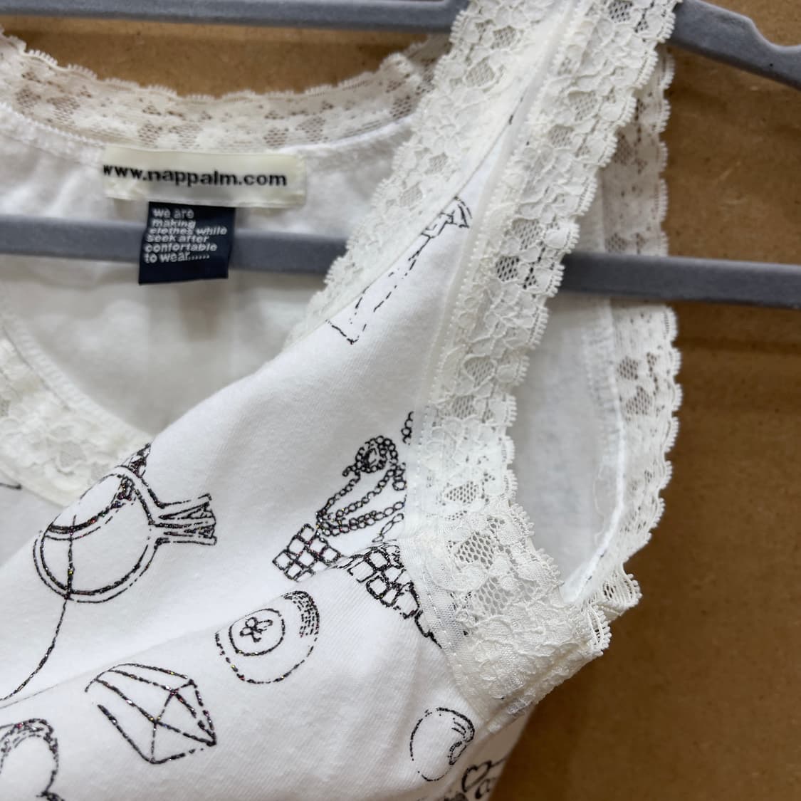 일본빈티지 nappalm 쥬얼리 프린트 레이스나시 상품이미지7