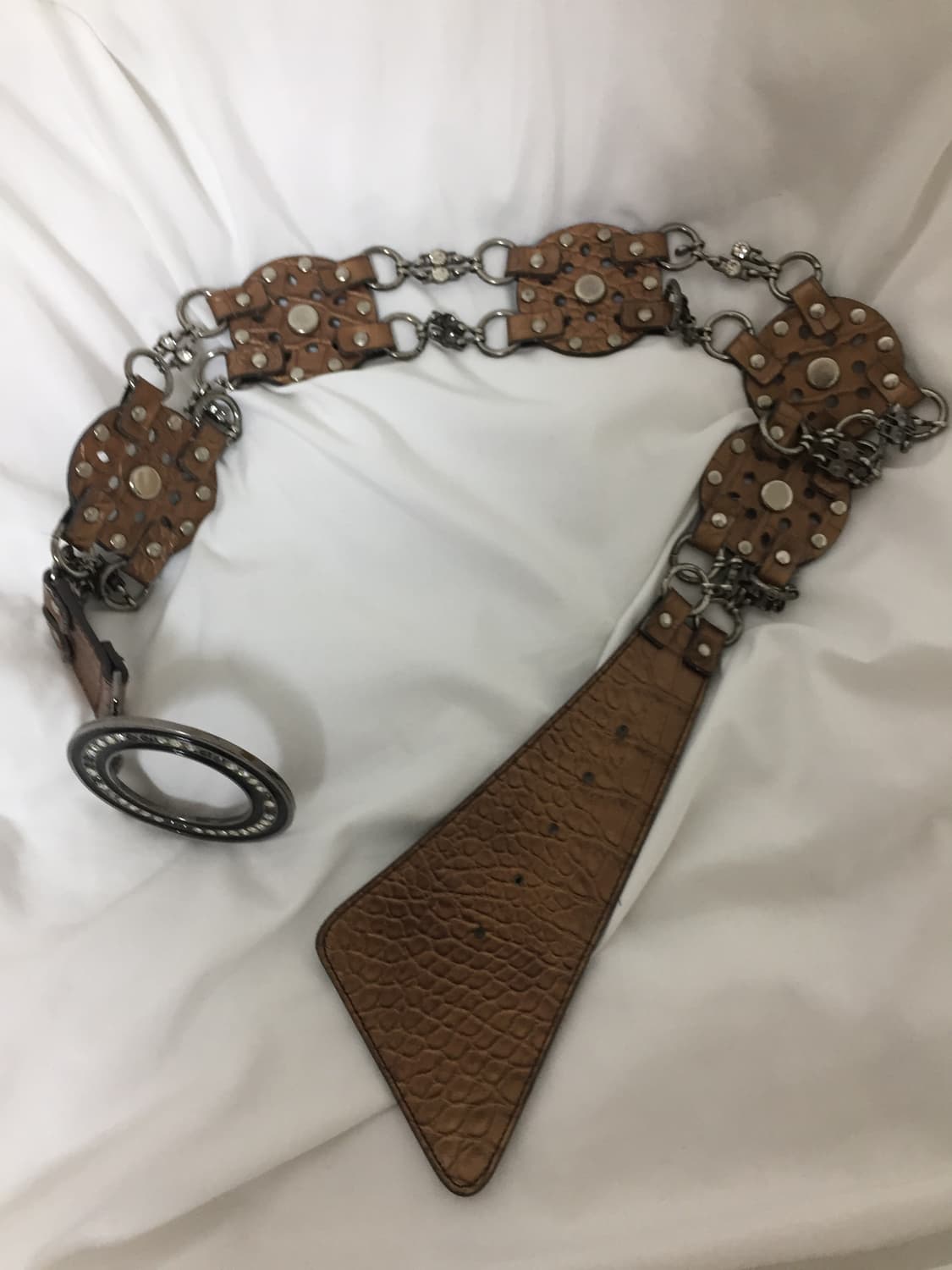 빈티지 갸루 크로크패턴 레더 체인 벨트 상품이미지3