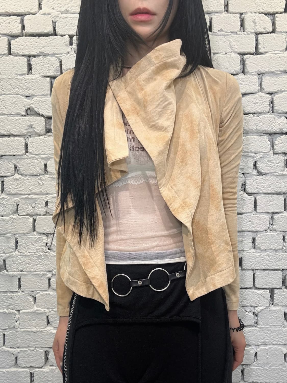 Suede Drape Unbalance Rider Jacket 상품이미지2