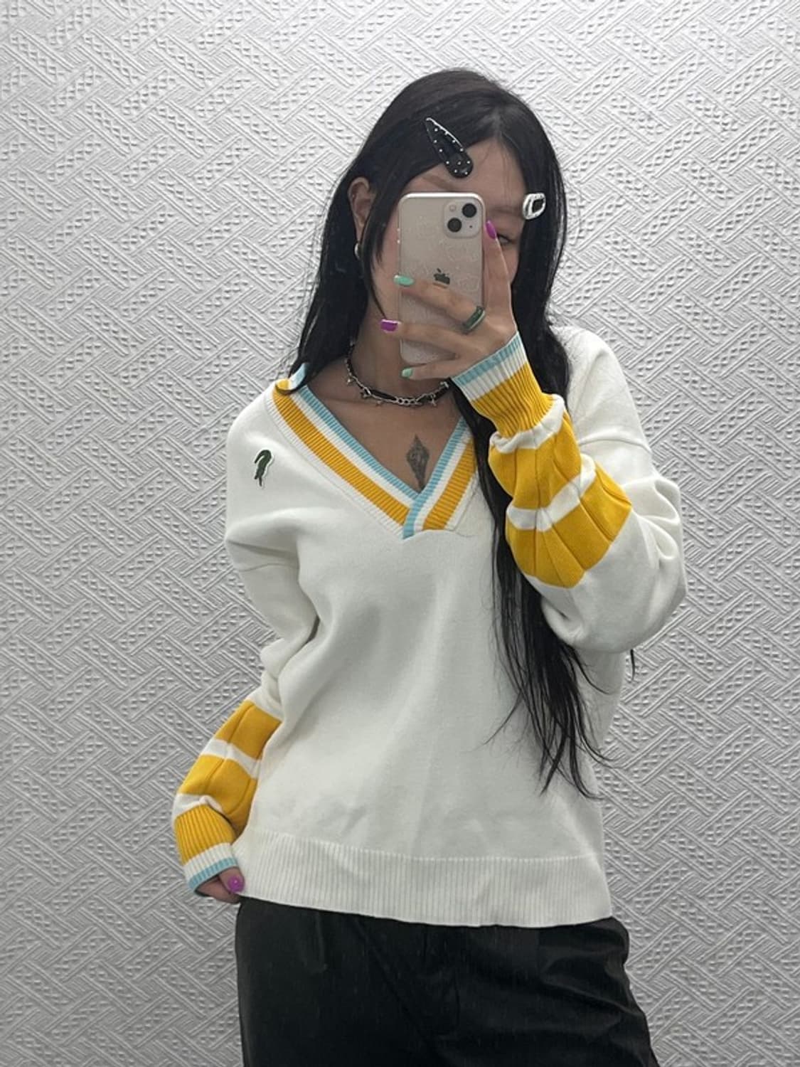 라코스테 레트로 컬러블록 브이넥 니트 S C07000 상품이미지1