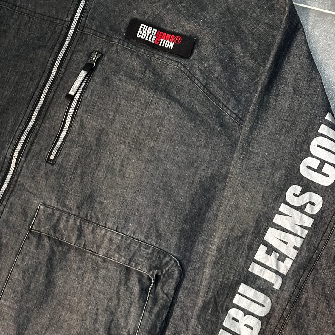 후부 레터링 데님 오버핏 후드 집업 상품이미지2