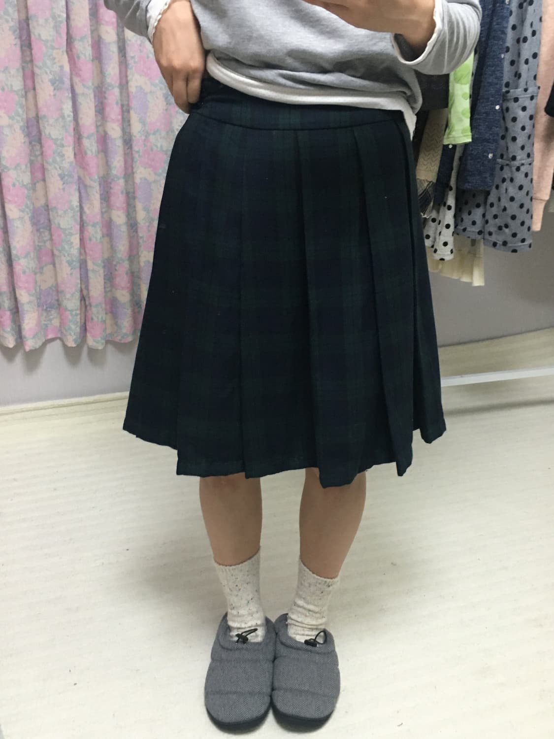 타탄 체크 플리츠 미디 스커트 상품이미지3