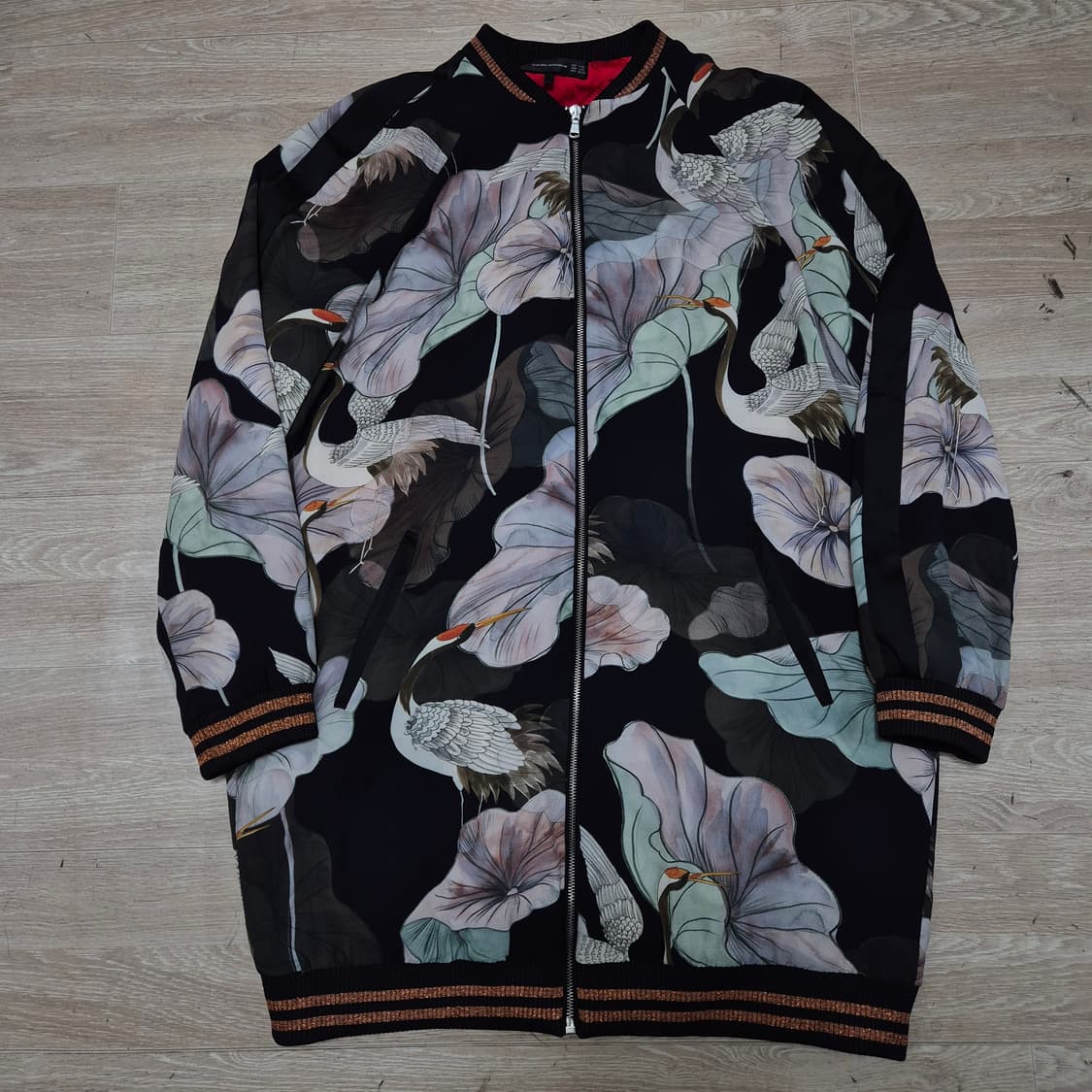 자라 플라워 프린팅 누빔 안감 롱 져지 집업 자켓 L-XL 상품이미지1