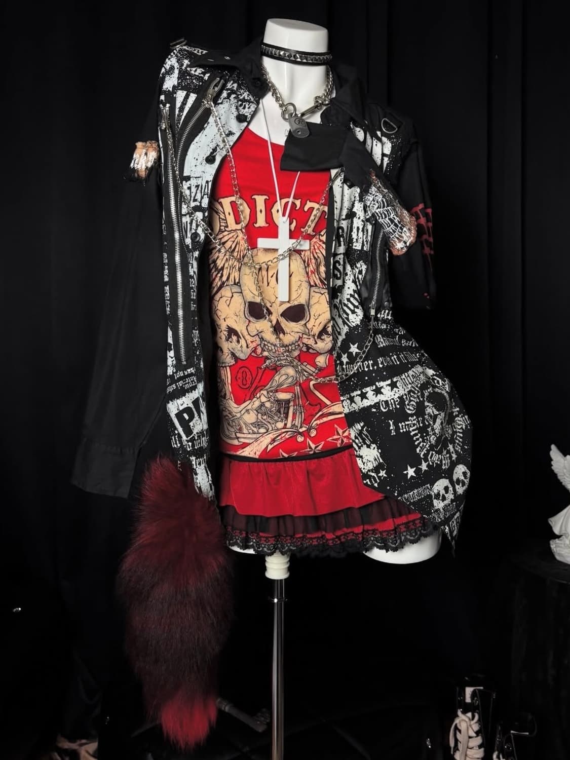 아케호무 빈티지 매드펑크 십자가 체인 프린팅 셔츠 상품이미지2