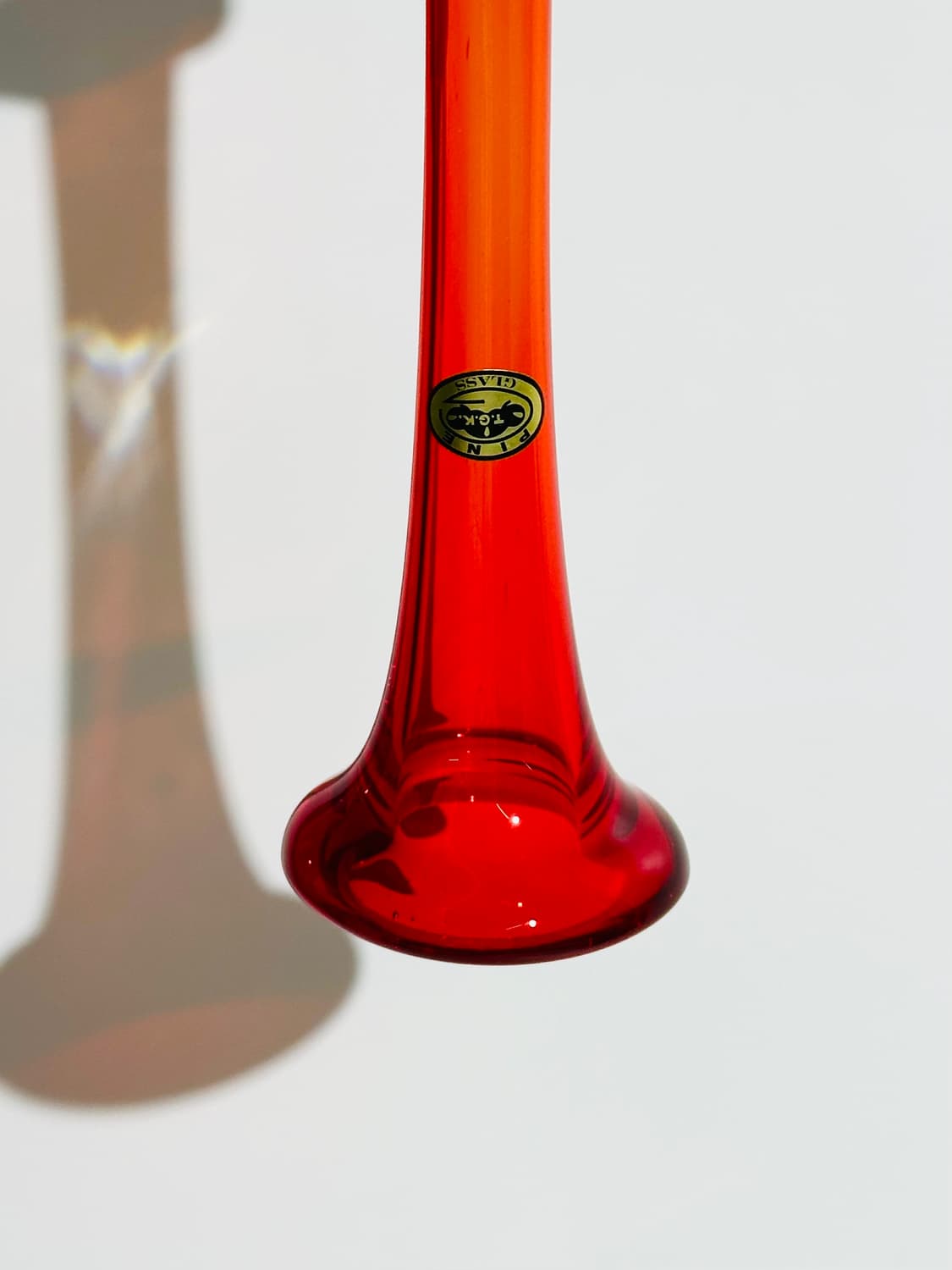 일본 빈티지 TGK Pine 아트글라스 레드 본 화병 상품이미지3