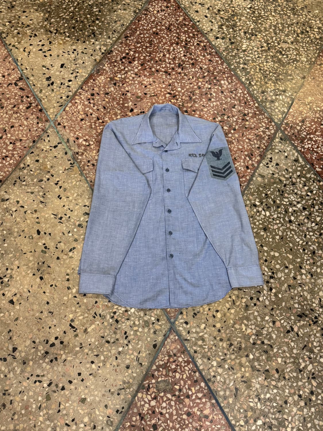 80s U.S. Navy Chambray Shirt (16,XL) 상품이미지2