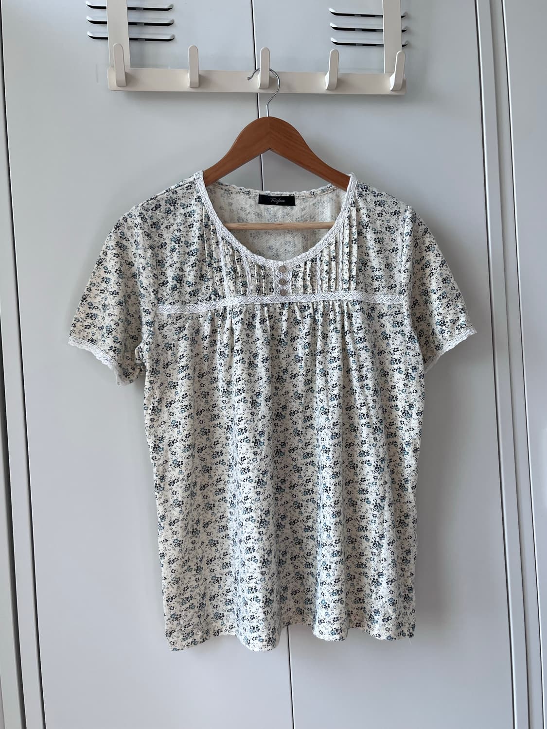 Vintage 잔꽃 단추 레이스 반팔티 상품이미지5