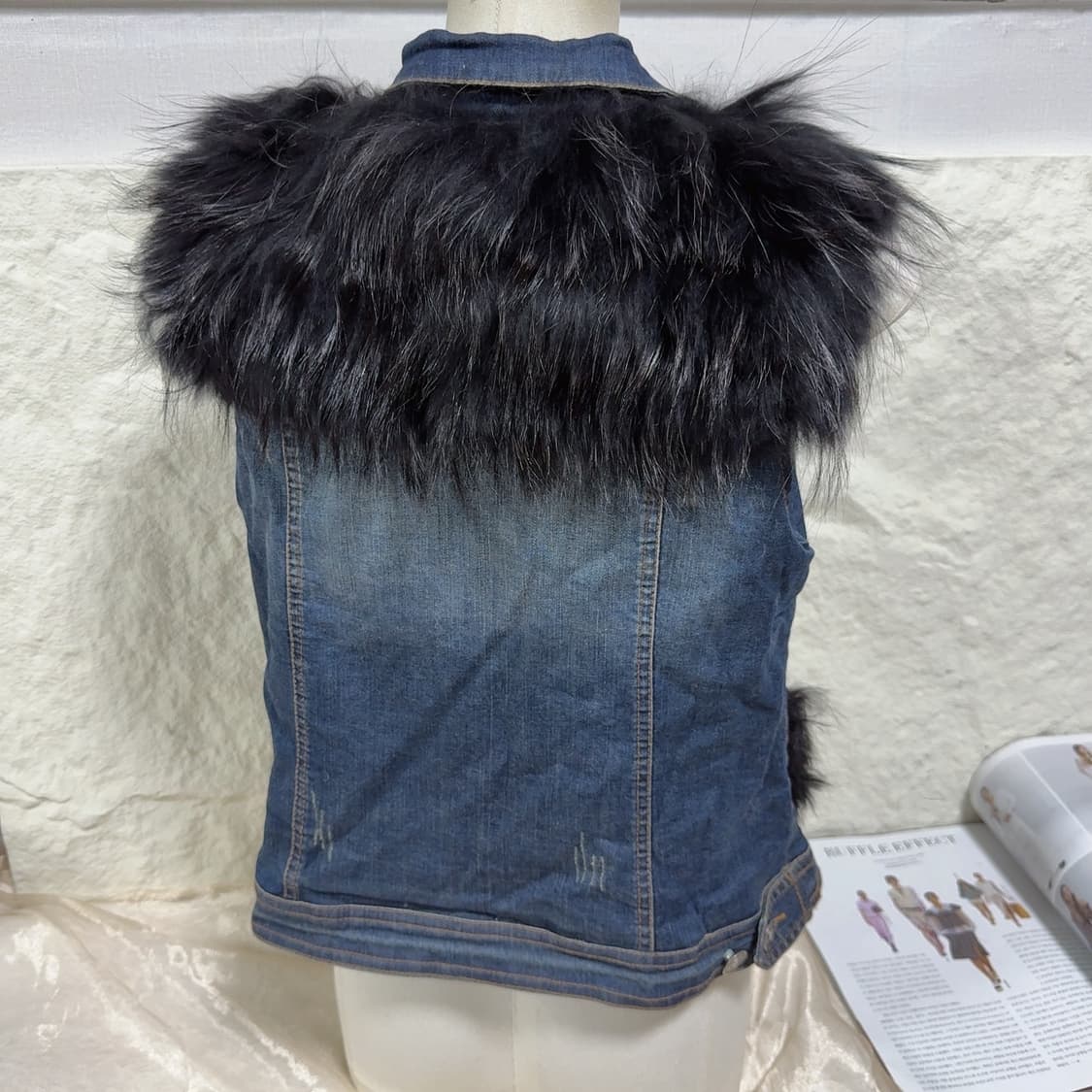 빈티지 이타리아 브랜드 라쿤퍼 데님 조끼 베스트 상품이미지4