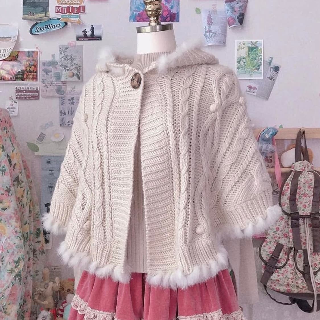 니트 케이프 망토 판초 판쵸 모리걸 빈티지 로걀 히메카지 상품이미지1