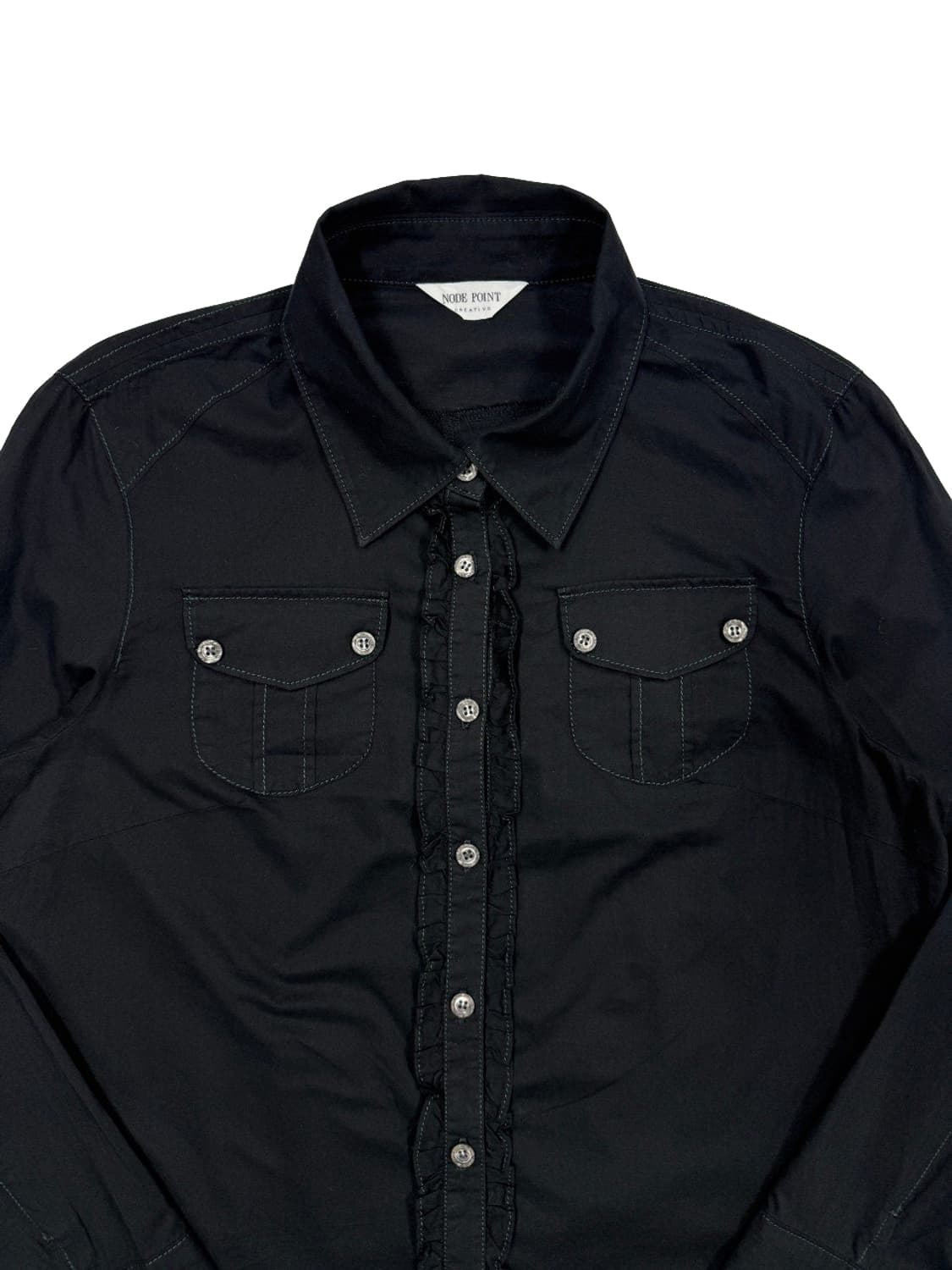 빈티지 블랙 라인 프릴 포켓 셔츠 상품이미지2