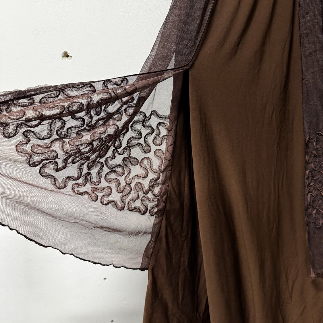 VTG 빈티지 브라운 크로셰 레이어드 밴딩 롱 스커트 상품이미지5