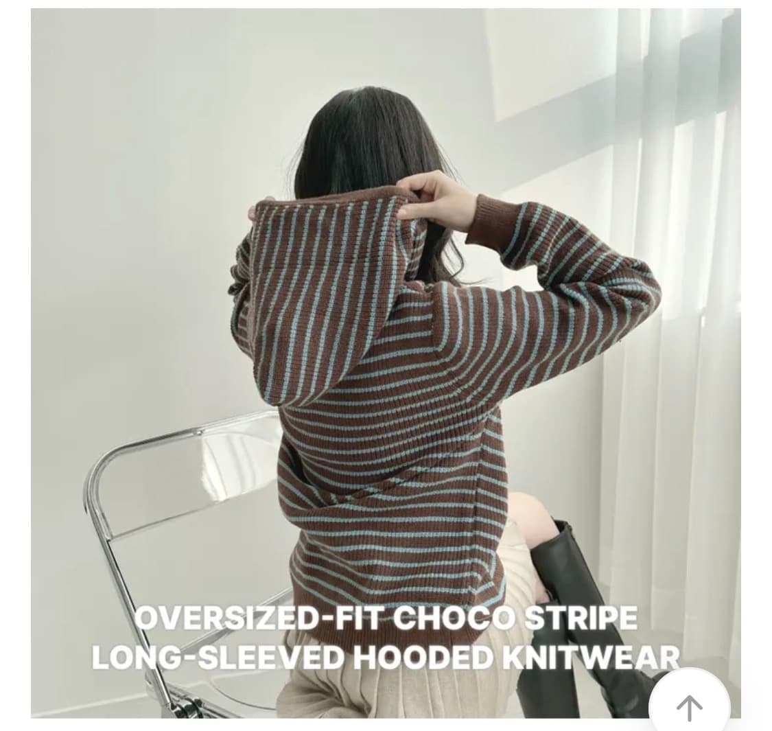 민초 스트라이프 니트 후드 상품이미지2