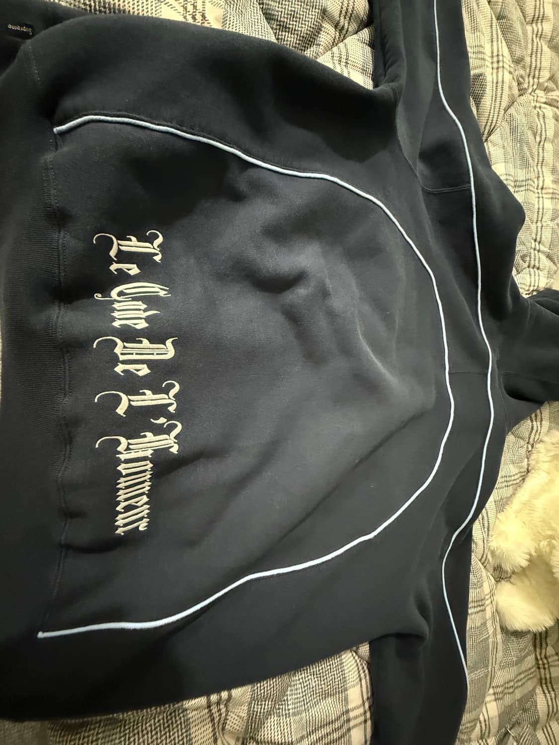 슈프림 커브 파이핑 후드 네이비 L급처 상품이미지4