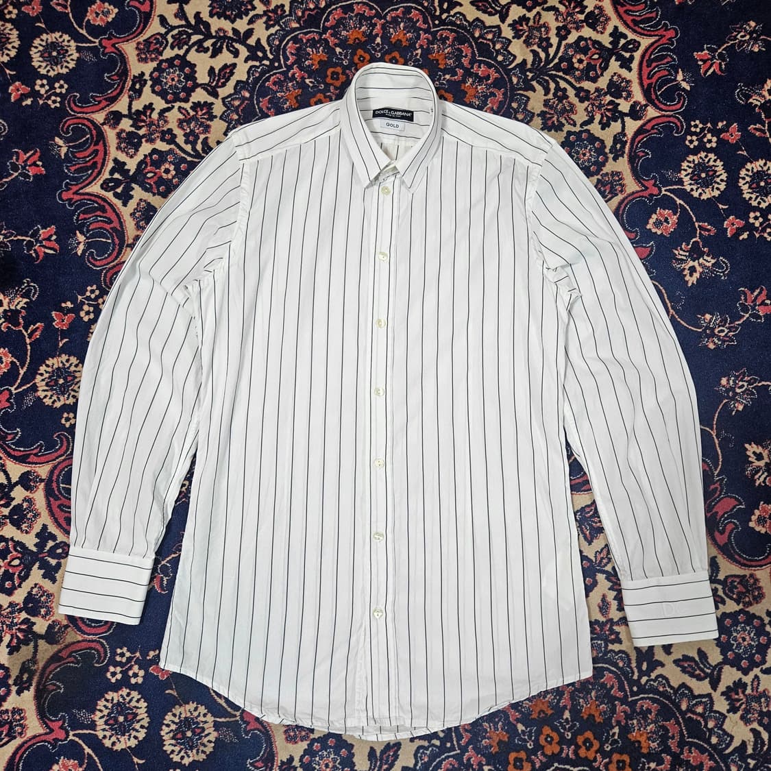 돌체앤가바나 골드핏 화이트 스트라이프 팔 DG로고 셔츠 상품이미지1