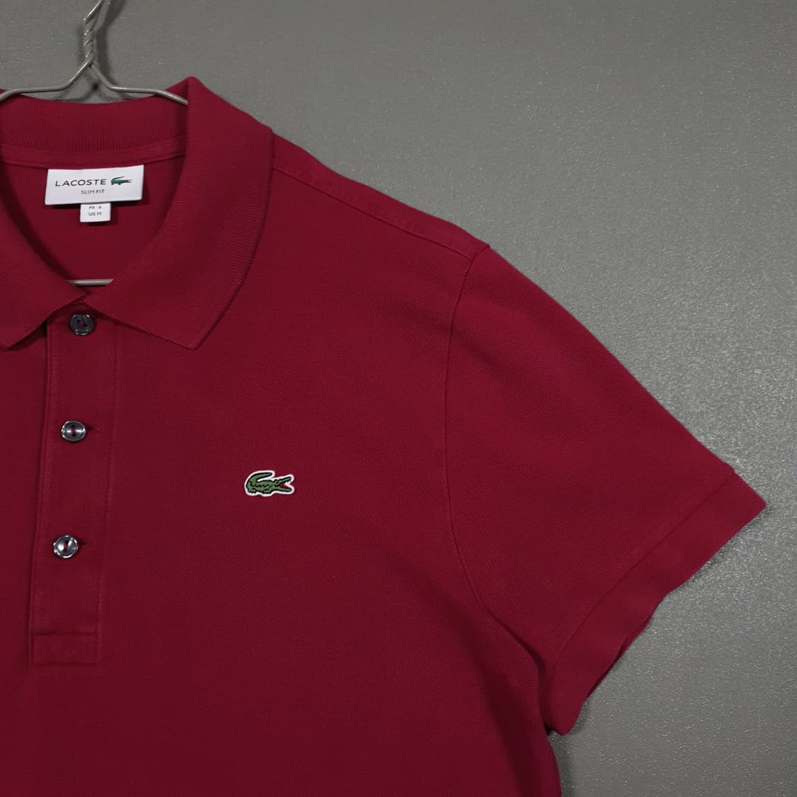 100) 라코스테 신형 크록 반팔 스트레치 폴로 셔츠 반팔 카라티 버건디 상품이미지2