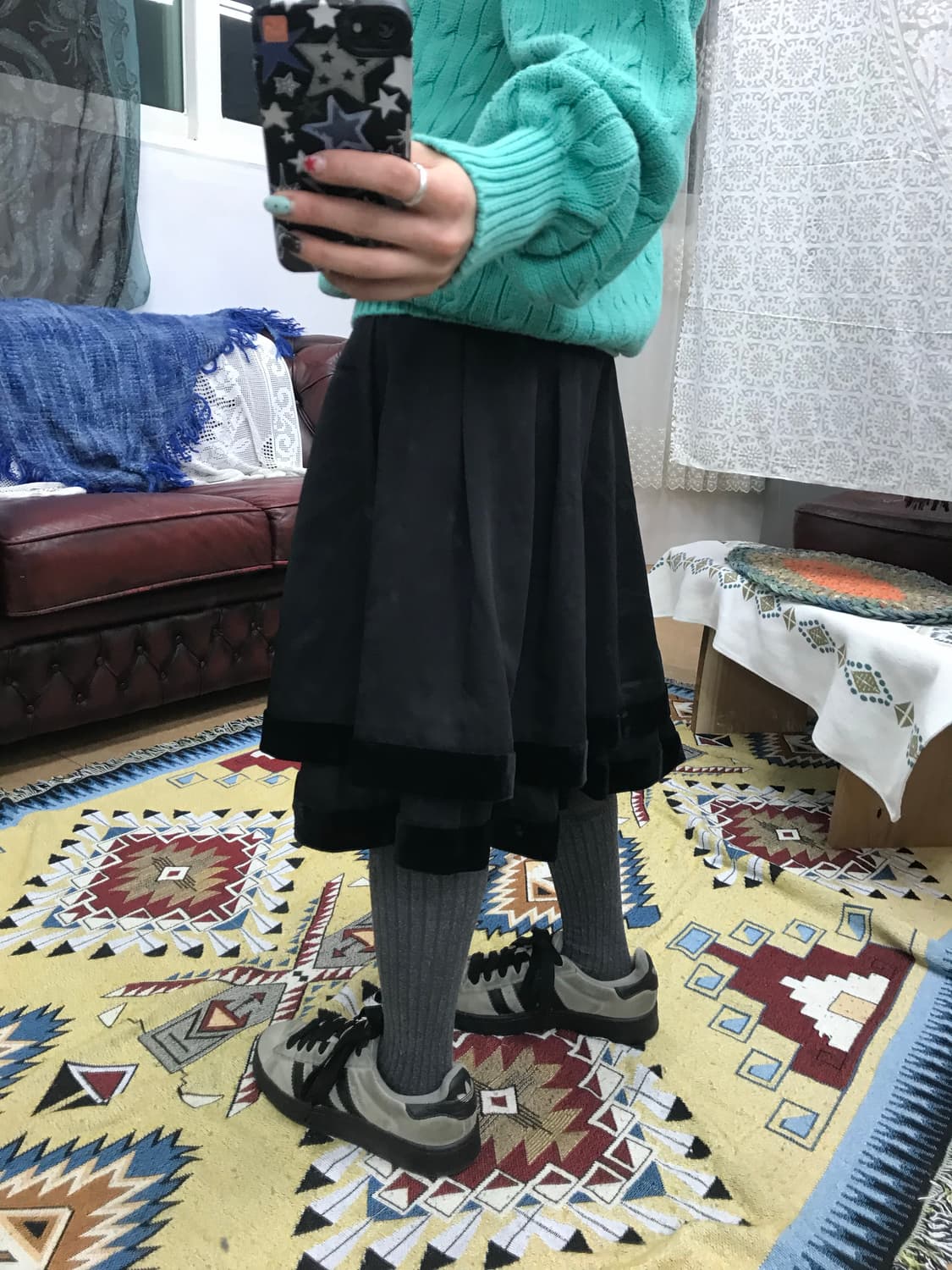 빈티지 벨벳 디테일 미디스커트  상품이미지2