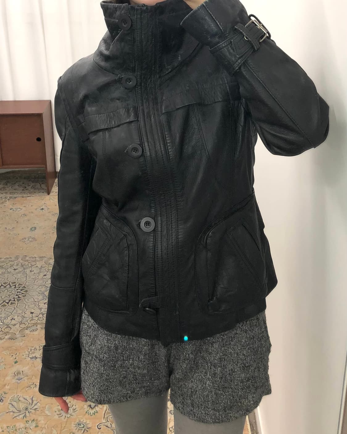 블랙 하이넥 양가죽 자켓 상품이미지5