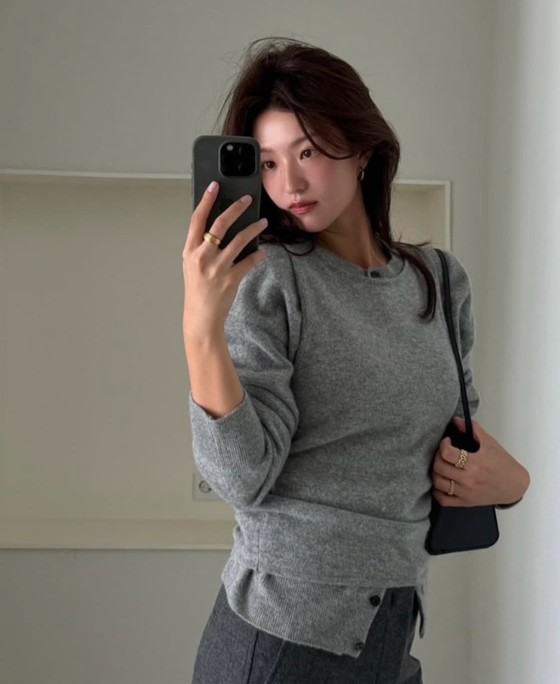 게드 ged 버튼 울 레이어드 니트 그레이  상품이미지2