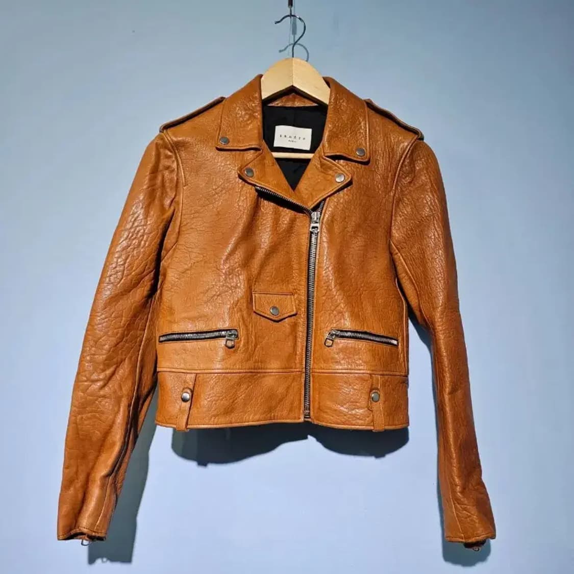 산드로 가죽 라이더 자켓 브라운~55 상품이미지4
