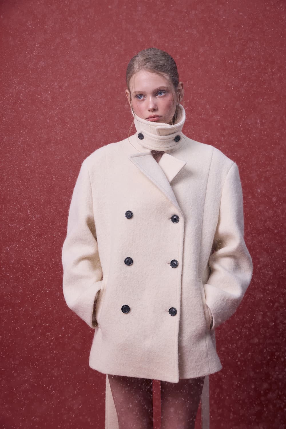 더오유 울 오버사이즈 하프 코트 바닐라 상품이미지1