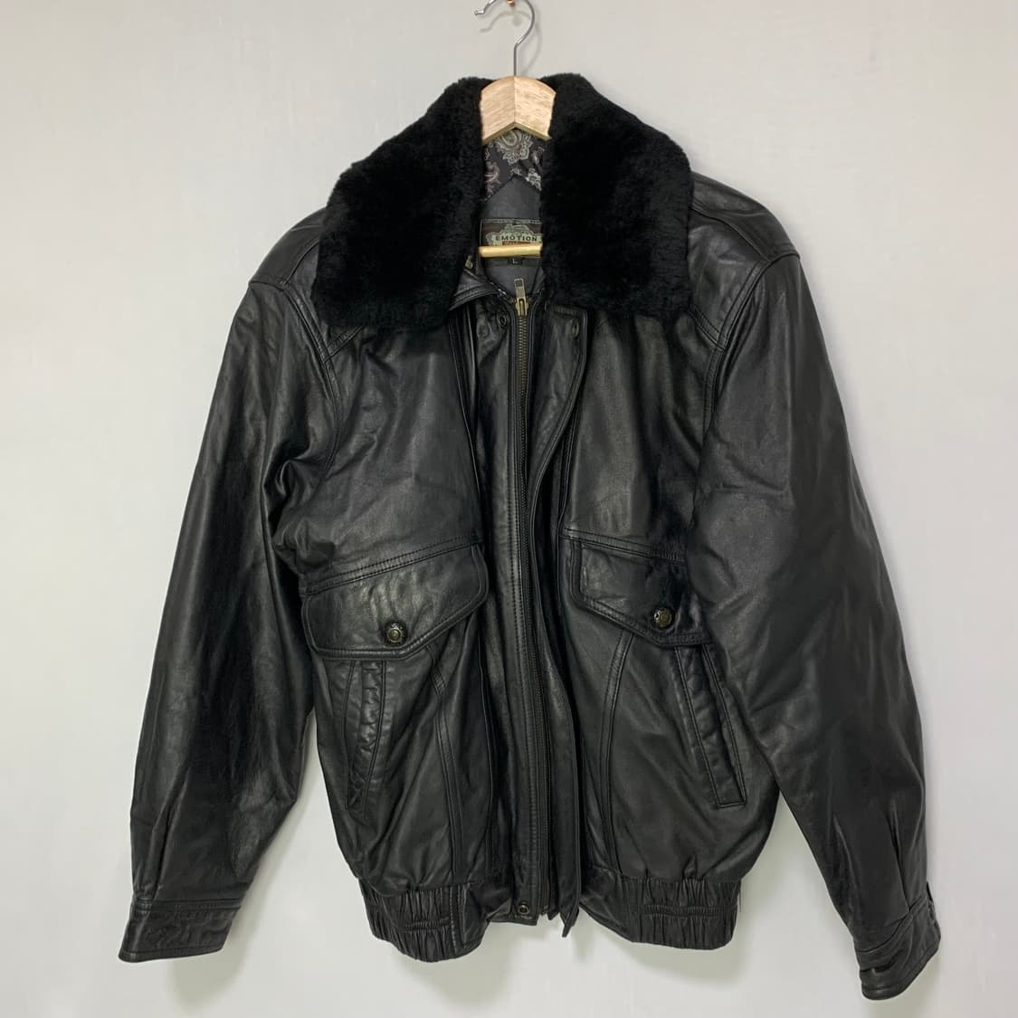 EMOTION 빈티지 양가죽 무스탕 리얼 레더 봄버 자켓 L 상품이미지3