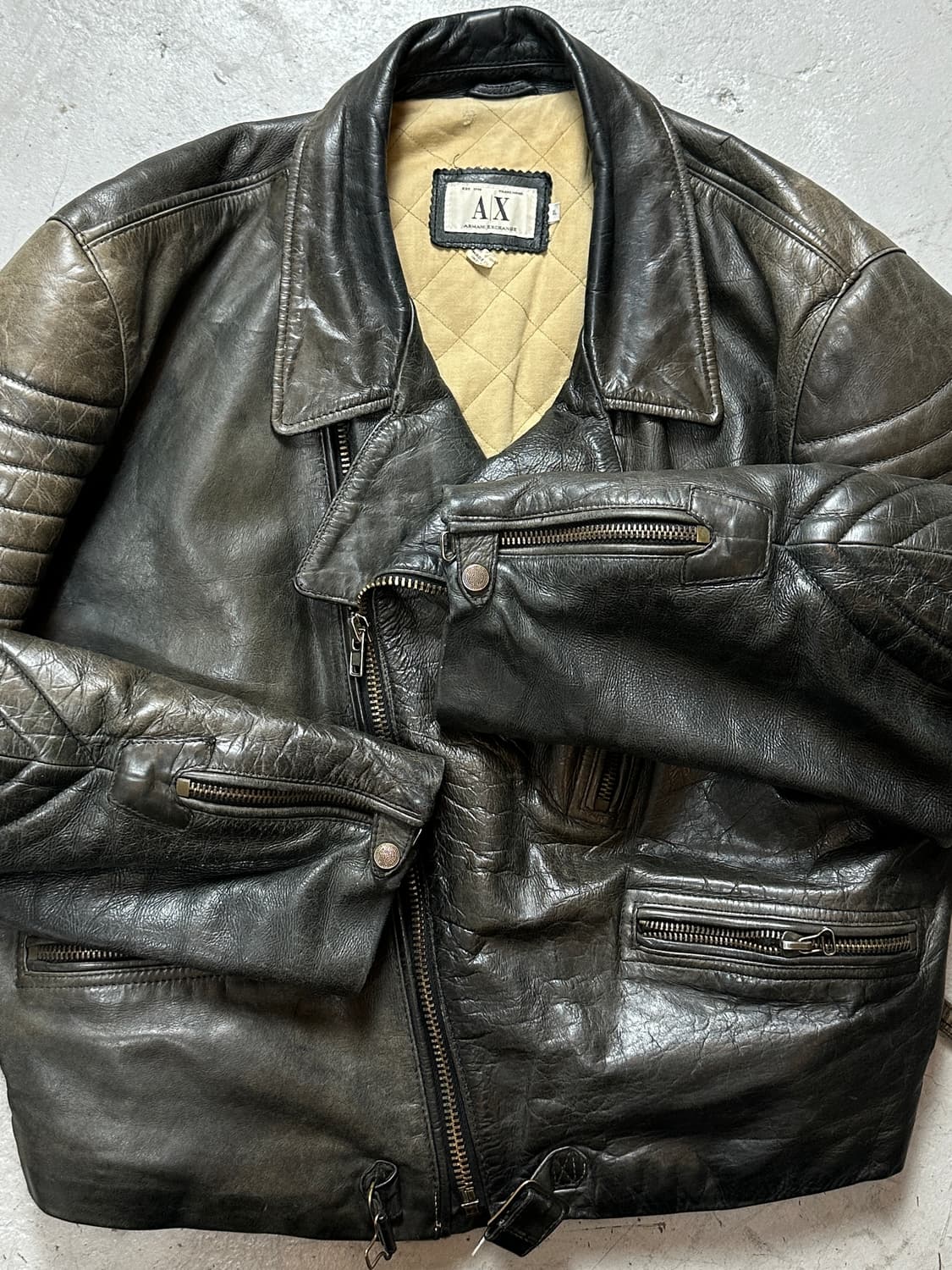 *RARE* 90's 아르마니 에이징 레더 더블 라이더 자켓 상품이미지8