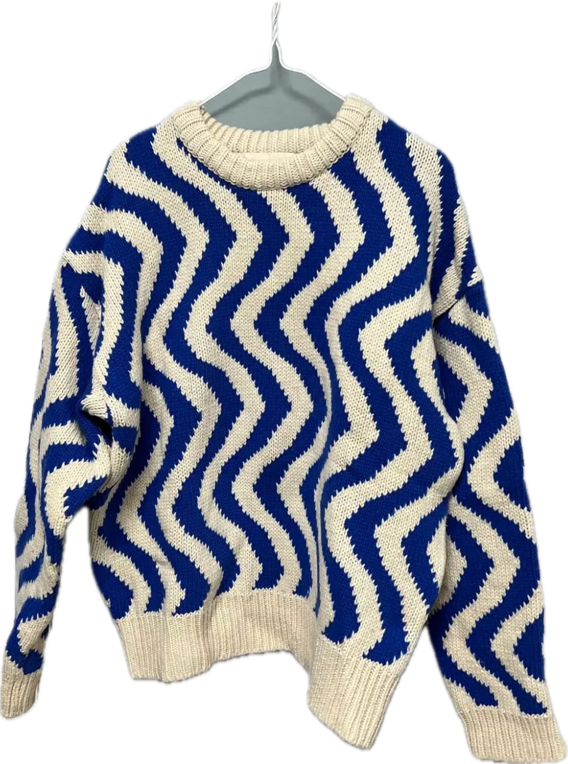 [M, 머플러 세트] STU 22FW 웨이브 라인 자카드 스웨터 블루 상품이미지2