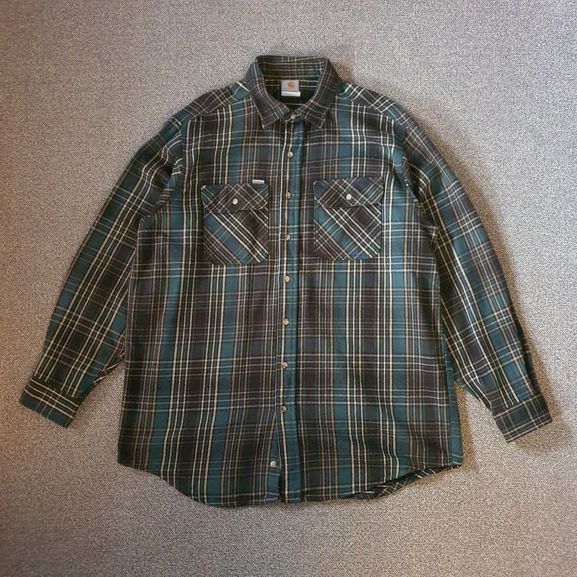 90s us made 칼하트 헤비웨이트 그린  플라넬 셔츠 상품이미지1