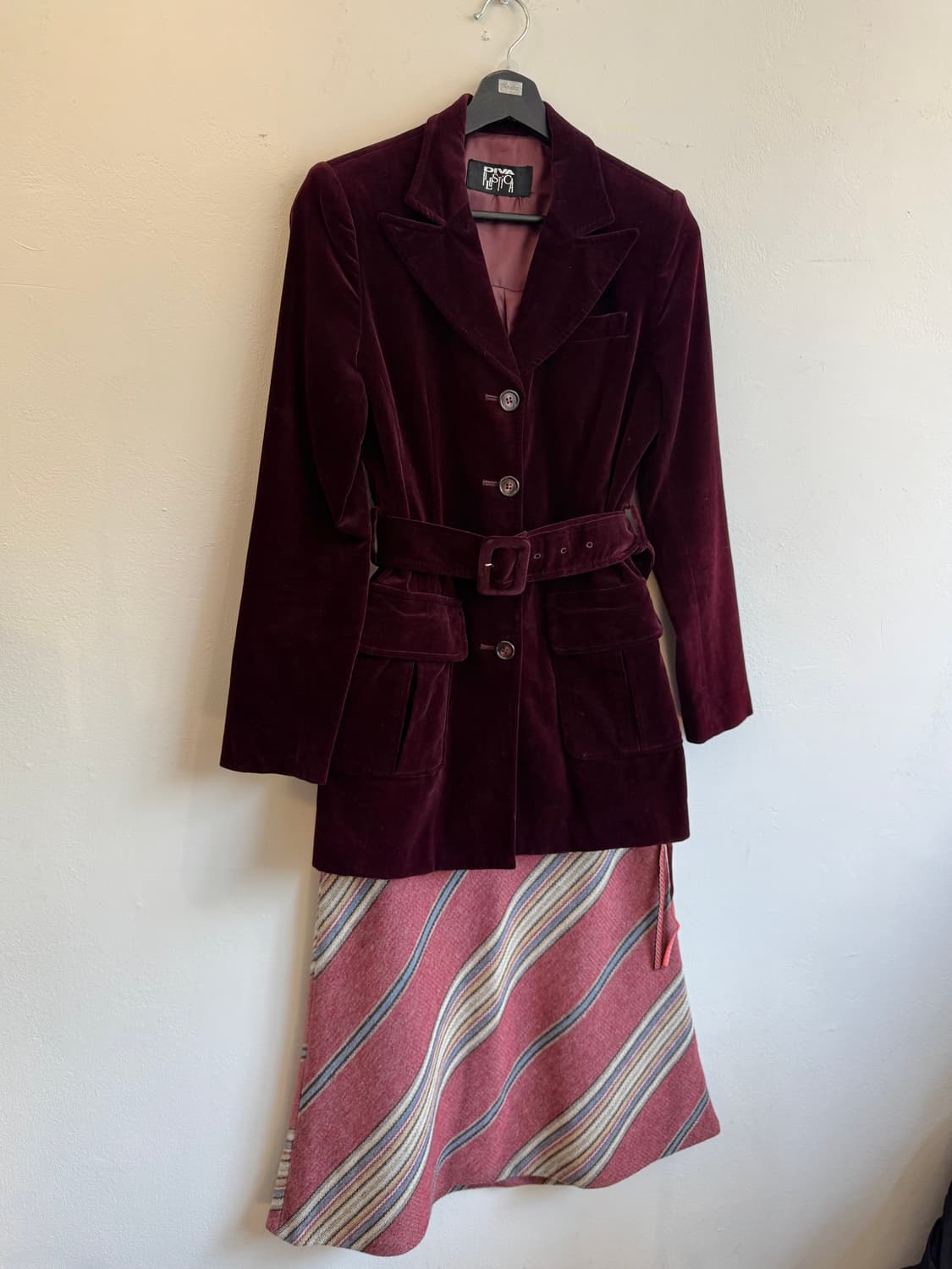 버건디 벨벳 벨티드 자켓 상품이미지2