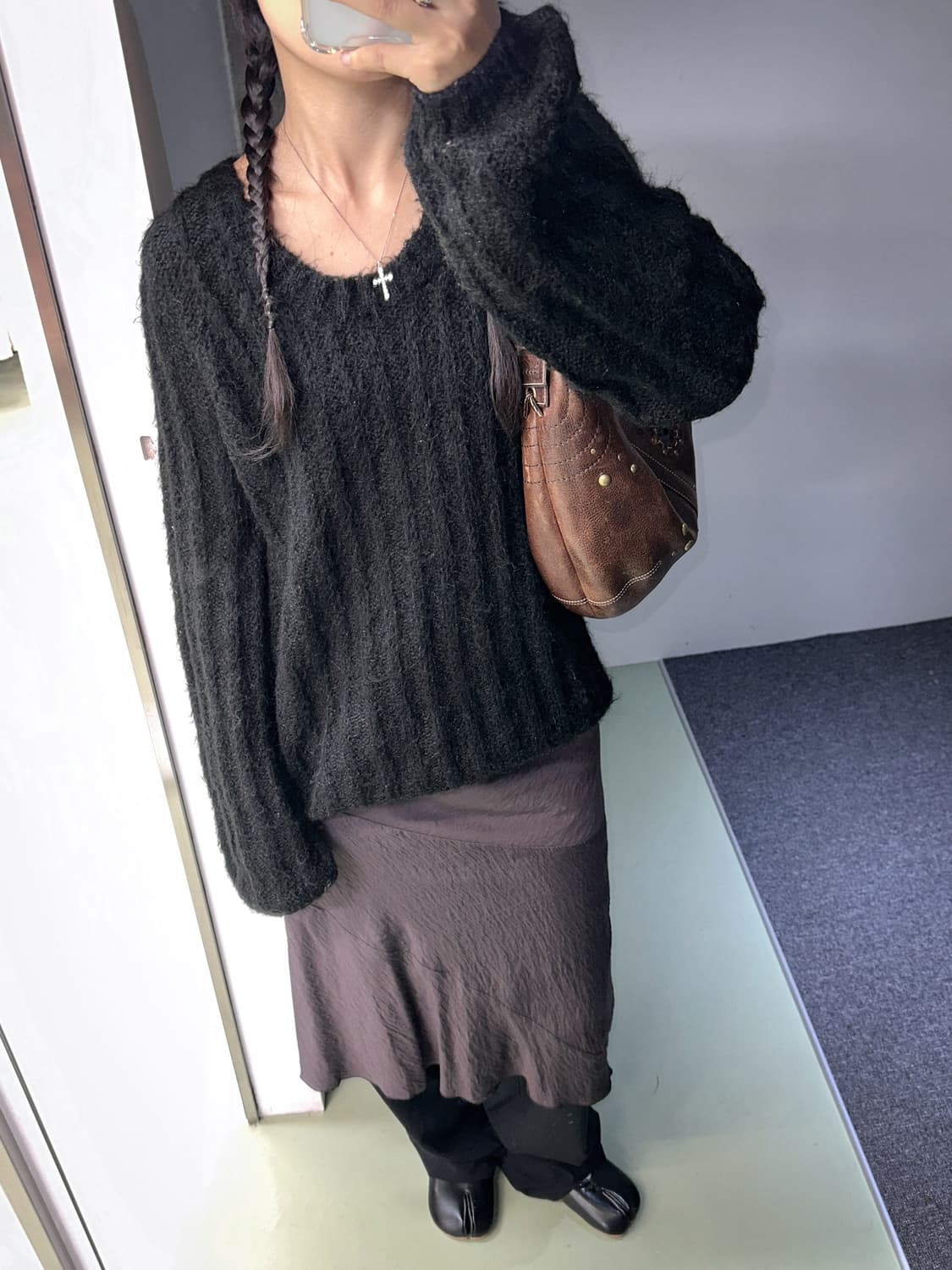 purple brown unbalanced midi skirt 상품이미지2