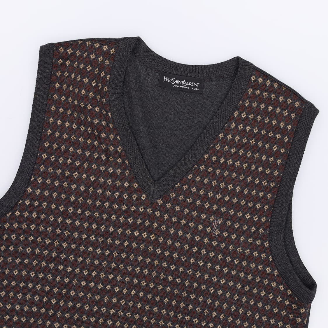 95 입생로랑 빈티지 땡땡이 체크 브이넥 니트 4279 상품이미지3