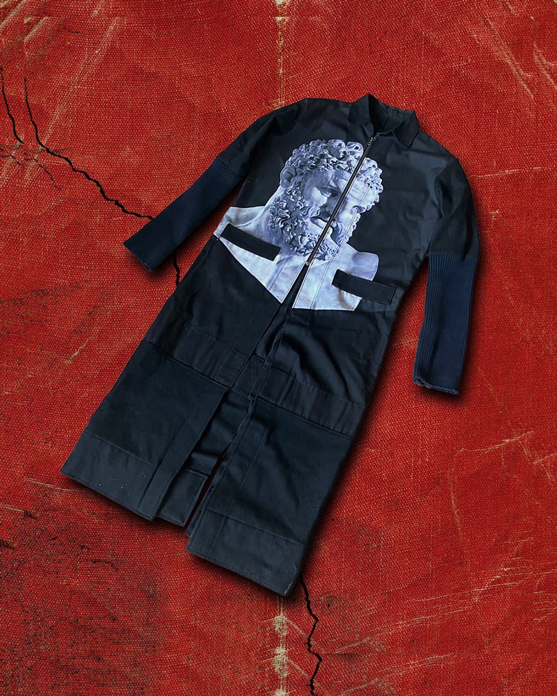 Japanese 90s 블랙 그리스 프린팅 슈퍼 롱 코트 105 상품이미지1