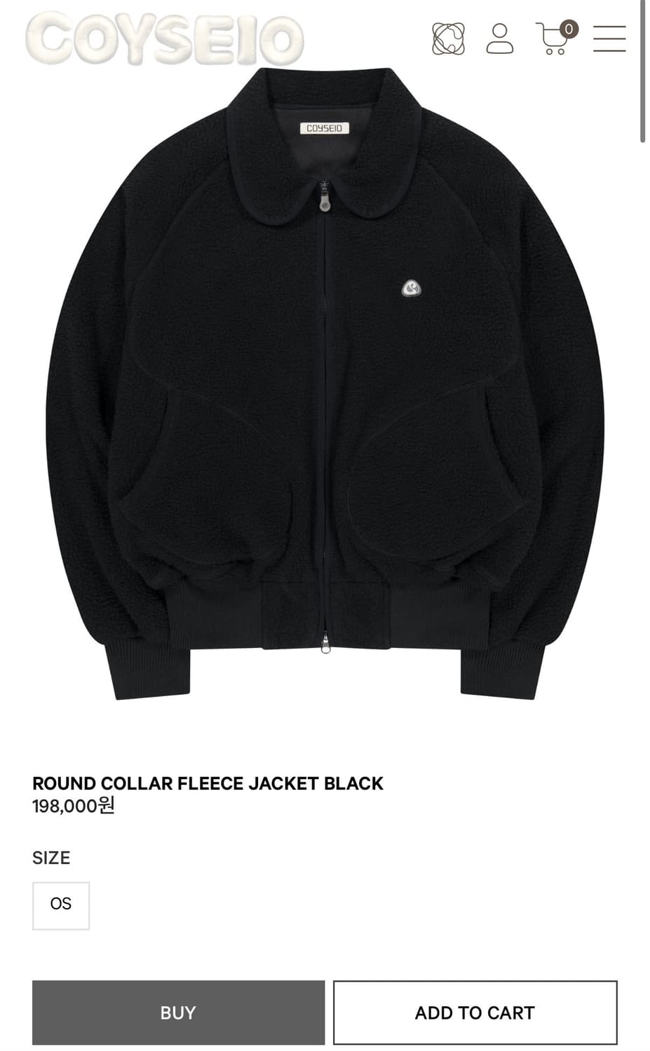 코이세이오 ROUND COLLAR FLEECE JACKET BLACK 상품이미지1