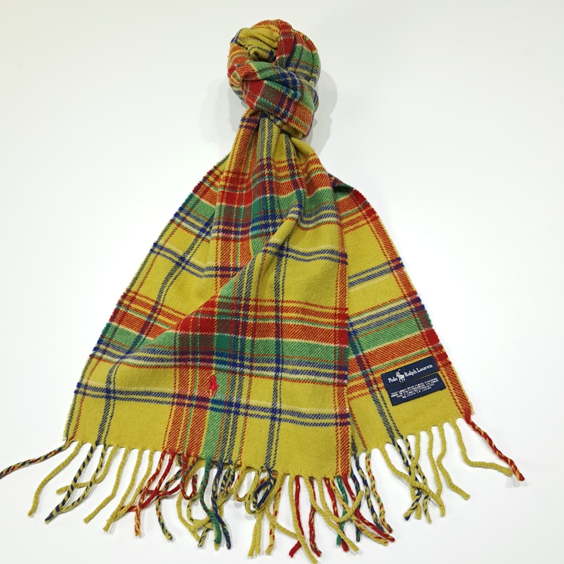 MX574 폴로 90s 이태리판 램스울 타탄체크 옐로우 머플러 목도리 상품이미지2
