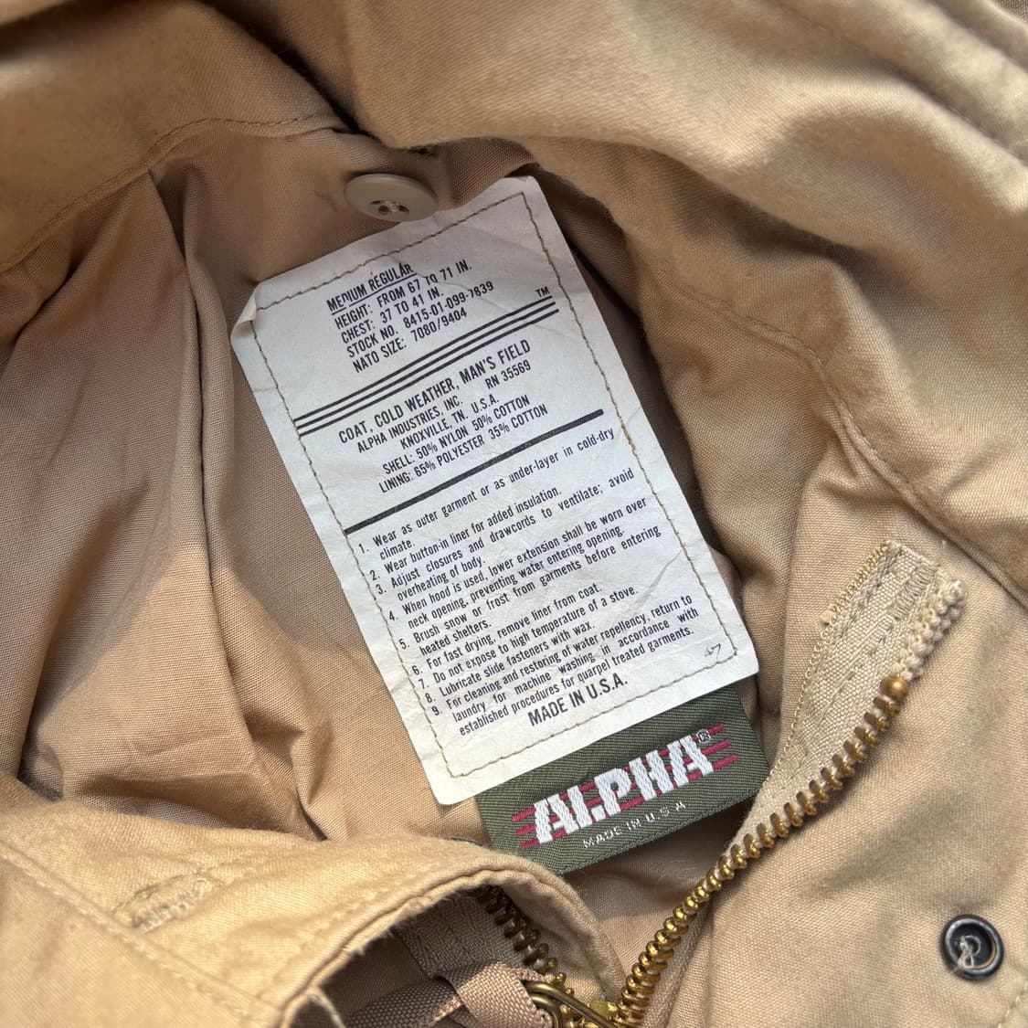 미국 알파 인더스트리 M-65 필드자켓 상품이미지3