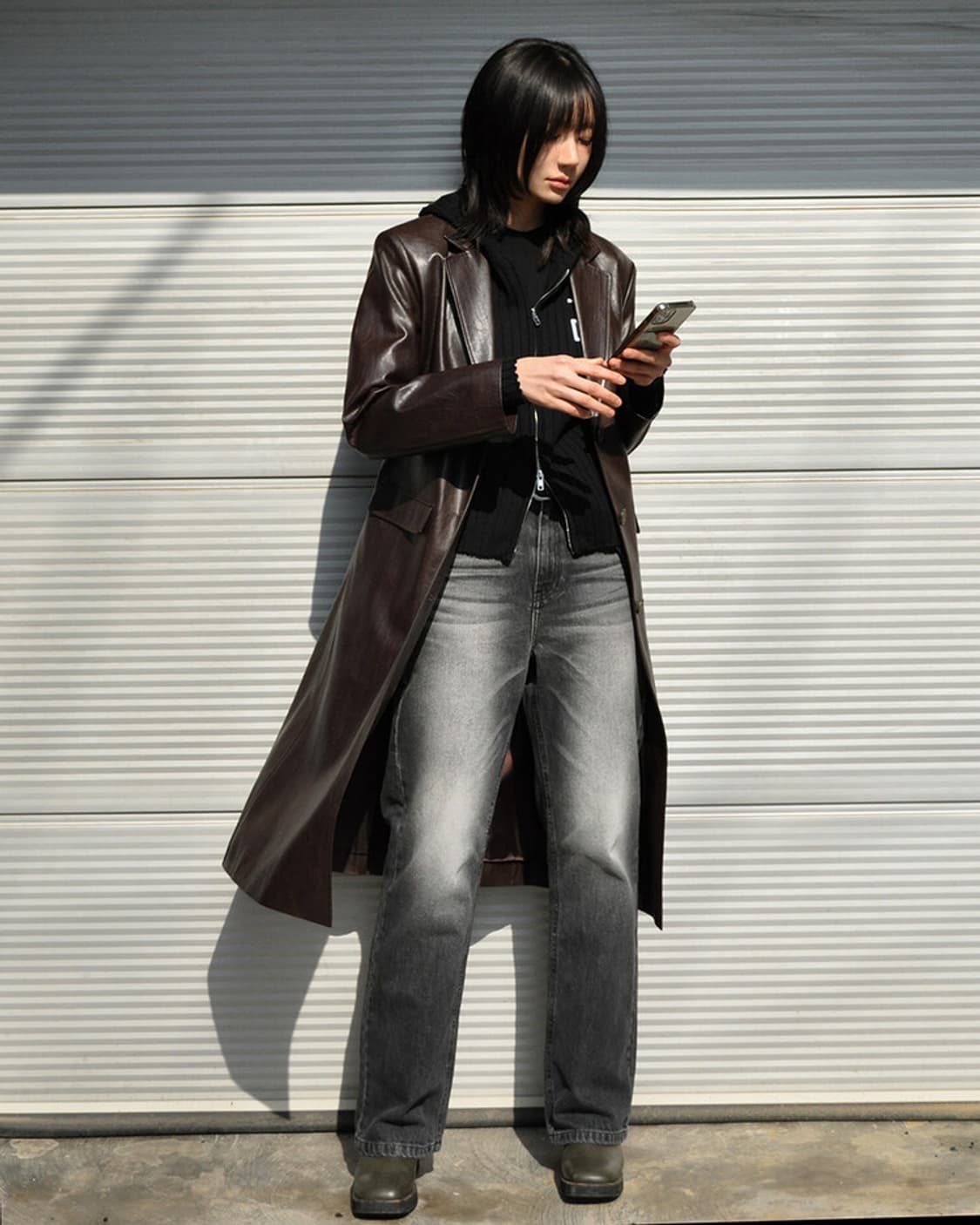 TUDE VEGAN LEATHER LONG COAT 상품이미지2
