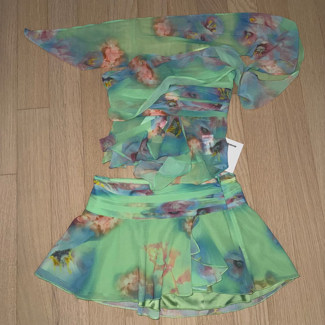 Guizio 쉬폰 랩 어라운드 셋업 xxs 탑 스커트 상품이미지2